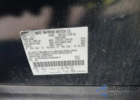 2016 Ford Explorer z USA, uszkodzony, nr VIN 1FM5K8B8XGGB68811